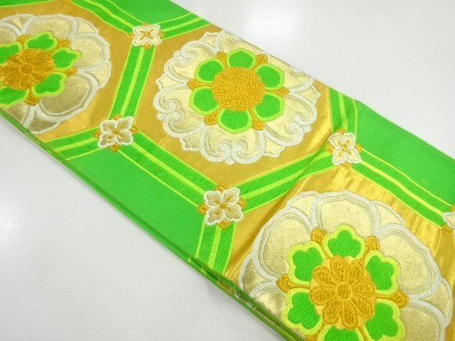 JAPANESE KIMONO / ANTIQUE FUKURO OBI / SILK / WOVEN FLORAL CREST